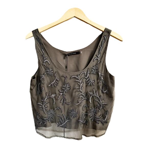 WALTER BAKER Elise Crop Top Embellished Beaded Mesh Scoop Neck Sequin Gray NWT - Picture 1 of 8